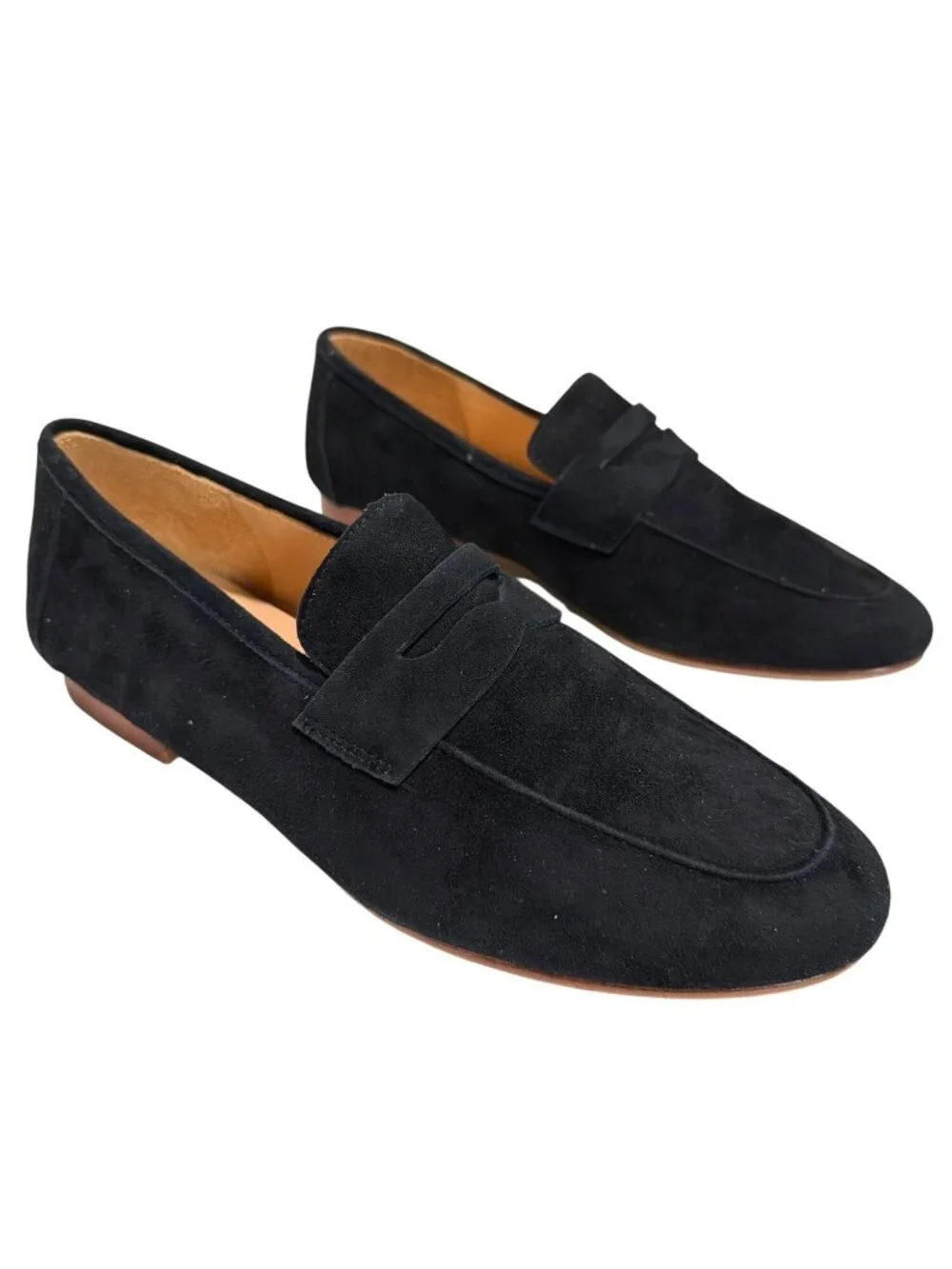 Italian Suede Penny Loafers Black Size 8 By Quince With Box